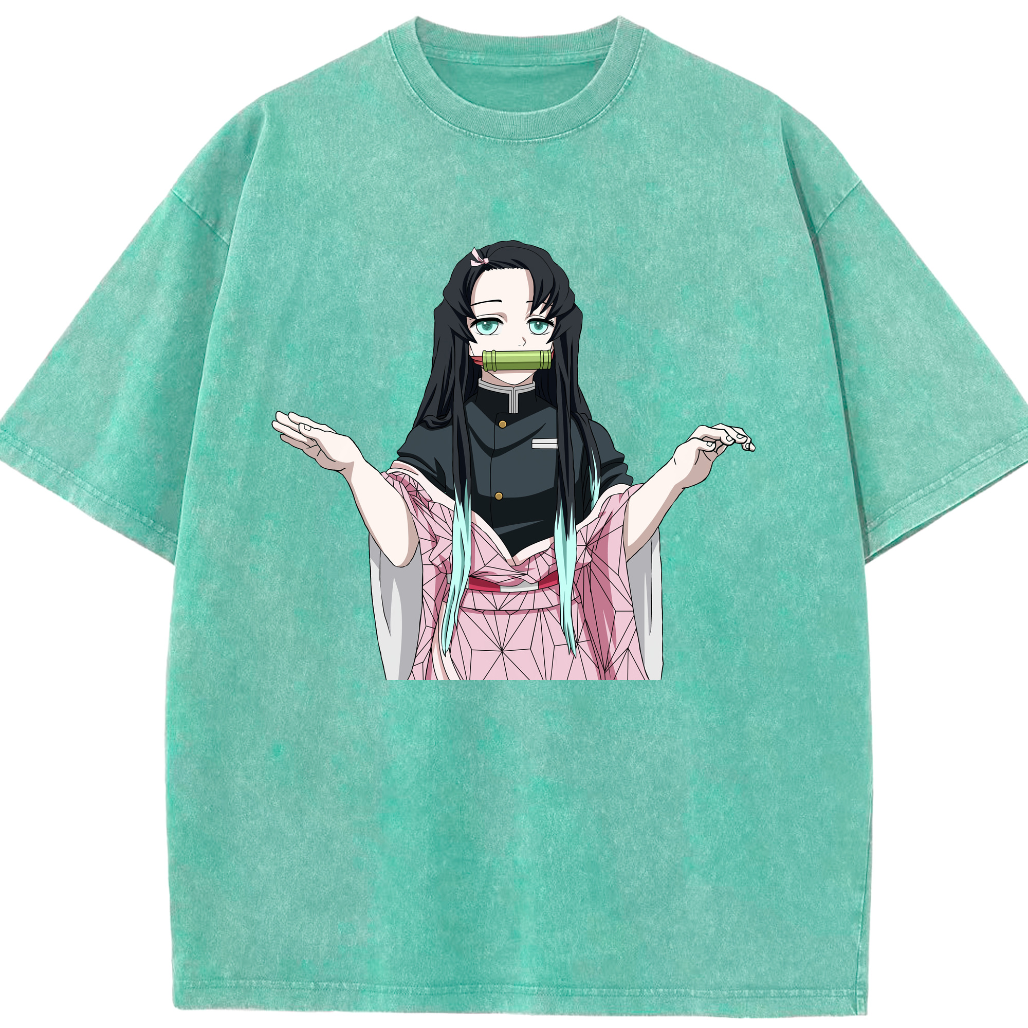 （画像用） 鬼滅の刃（きめつのやいば）竈門 禰󠄀豆子／かまど ねずこ Kamado Nezuko 綿100% ヴィンテージ風 半袖Tシャツ（フロントプリント）